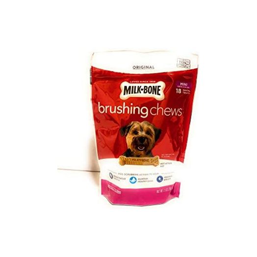 Milk-Bone Brushing Chews Daily Dental Dog Treats, Mini, 7.1 Ounces, 18 Bones Per Bag