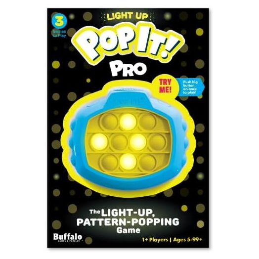 Pop It! Pro - The Original Light Up, Pattern Popping, Pop It! Game from Buffalo Games,Blue and Yellow