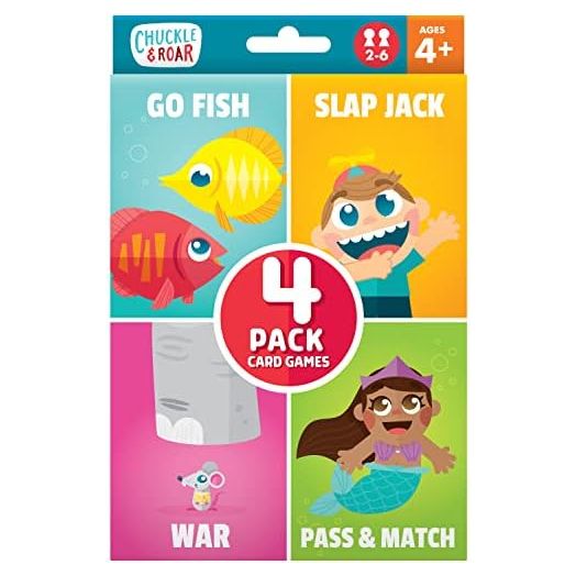 Chuckle & Roar - Classic Card Games 4pk - Ages 4 and up - Family Game Night - Go Fish, Slapjack, War, Pass and Match