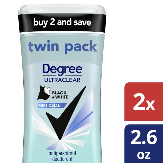 Degree UltraClear Antiperspirant for Women Protects from Deodorant Stains Pure Clean Deodorant for Women 2.6 oz 2 Count