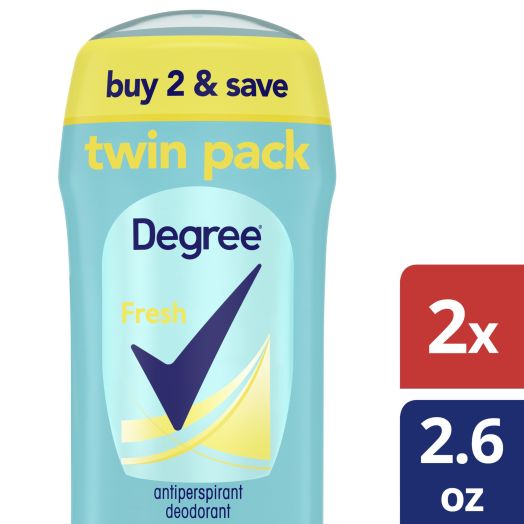 Degree Antiperspirant Deodorant 48-hour sweat and odor protection Fresh Antiperspirant for Women 2.6 oz (Twin Pack)