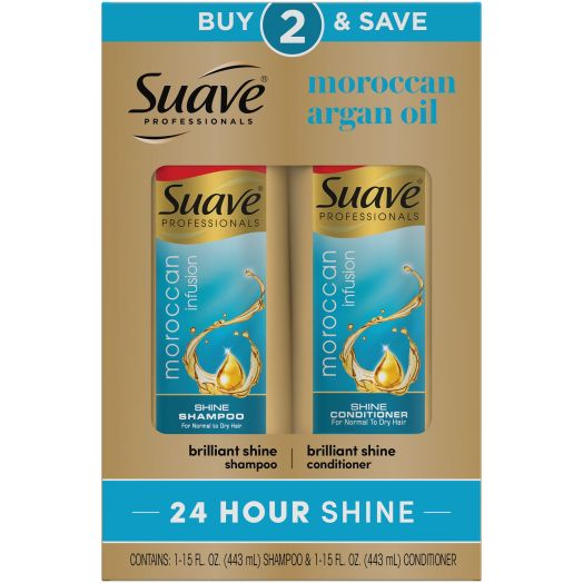 Suave Professionals Moisturizing Shine Enhancing Daily Shampoo & Conditioner with Moroccan Oil, Full Size Set, 2 Piece