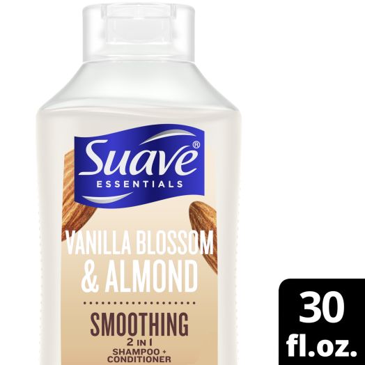 Suave Essentials 2 in 1 Shampoo and Conditioner, Smoothing 2 in 1 Shampoo Vanilla Blossom and Almond Infused With Almond Oil And Vitamin E 30 oz