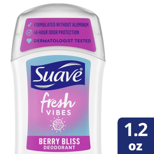 Suave Fresh Vibes Deodorant Stick Aluminum Free 48 Hour Deodorant Protection Berry Bliss Dermatologist Tested