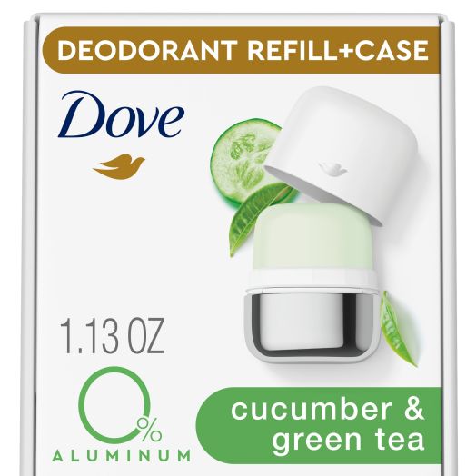 Dove Refillable Deodorant 0% Aluminum Deodorant for Women Cucumber & Green Tea Starter Kit 1.13 oz