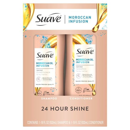 Suave Moisturizing Shampoo and Conditioner Set, Moroccan Oil Infusion Smoothing with Moroccan Argan Oil For Hair Shine for Dry Hair, 18 oz, 2 Count