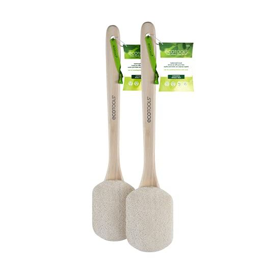EcoTools Loofah Bath Brush with Bamboo Handle, Body Scrubber Sponge, Brown, Large, 2 Count