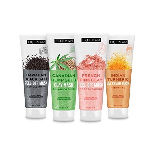 Freeman Beauty Exotic Blends Face Mask Variety Set with Clay, Peel-Off, Gel + Cream Facial Masks, Skin Care for Women, 4pk Tubes