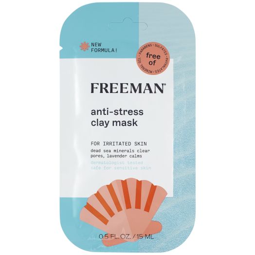 Freeman Anti-Stress Dead Sea Minerals & Lavender Clay Facial Mask, Stress Relief & Skin Soothing, Solution For Stressed Out and Blemish Prone Skin, 0.5 fl. oz./15 mL Sachet