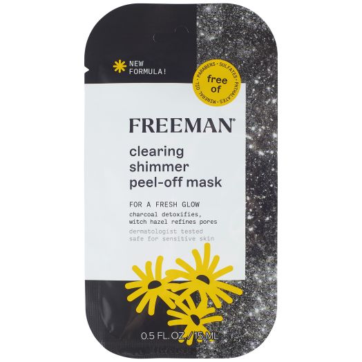 Freeman Clearing Shimmer Charcoal & Witch Hazel Peel Off Facial Mask, Pore Refining and Skin Detoxifying, 0.5 fl. oz./15 mL Sachet