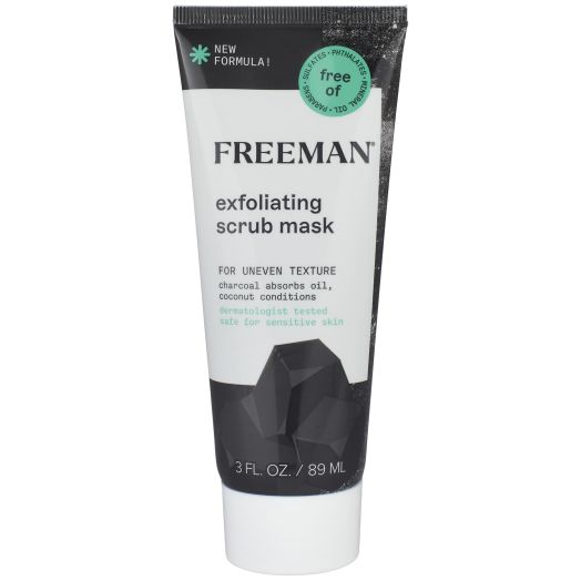 Freeman Exfoliating Charcoal & Coconut Facial Scrub Mask, Absorbs Oil and Conditions Skin, Solution for Uneven Skin Texture, For Oily Skin, 3 fl. oz./ 89 mL Tube
