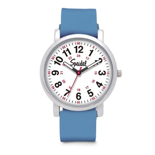Speidel Original Scrub Watch™ Medical Professionals Students Men Women Unisex Easy Read Dial Military Time Red Second Hand Silicone Band Water Resistant-Blue