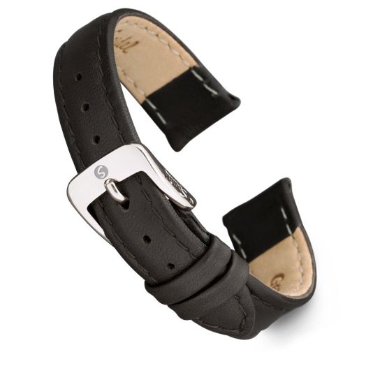 Speidel Genuine Leather Watch Band 9mm Black Calf Skin Replacement Strap, Stainless Steel Metal Buckle Clasp, Watchband Fits Most Watch Brands
