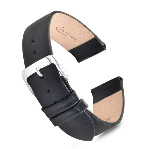 Speidel Genuine Leather Watch Band 22mm L Black Calf Skin Replacement Strap, Stainless Steel Metal Buckle Clasp, Watchband Fits Most Watch Brands