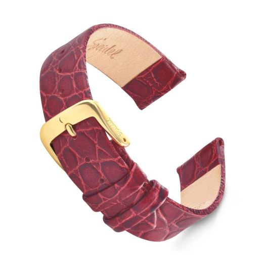 Speidel Crocodile Grain 20mm Watch Band, Burgundy Leather Strap with Stainless Steel Metal Buckle