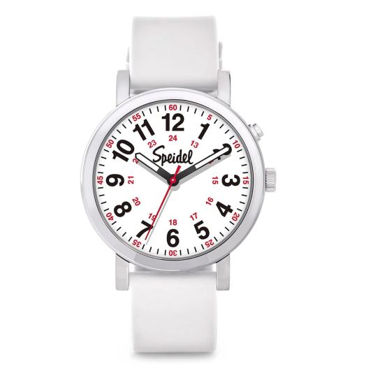 Speidel Glow Scrub Watch™, Electroluminescent Nurse Doctors Medical Professionals Students Men Women Unisex Easy Read Dial Military Time Second Hand, Silicone Band, Water Resistant-White