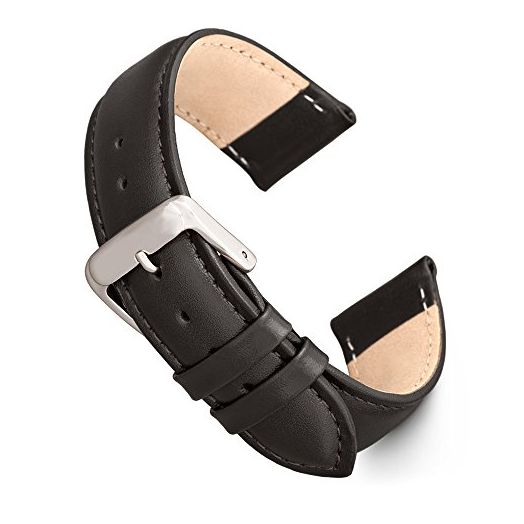 Speidel Genuine Leather Watch Band Black and Brown Stitched Calf Skin Replacement Strap,Stainless Steel Metal Buckle,Watchband Fits Most Watch Brands (16mm-24mm) (20mm-Short, Black w/Silver Buckle)