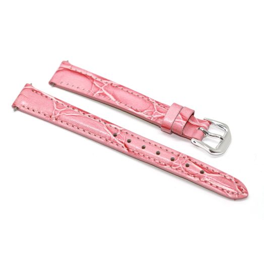 Gorgeous 12mm Pink Stitched Padded Croco Grain Genuine Leather Band