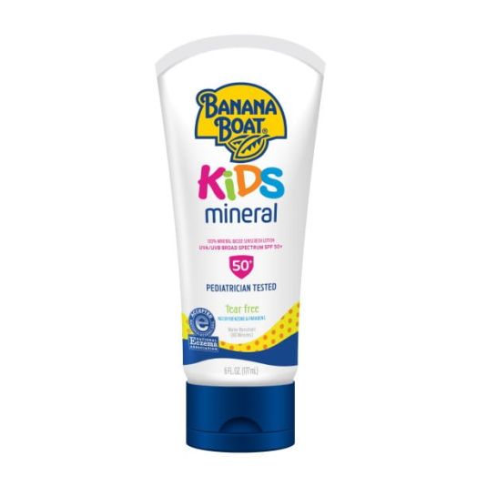 Banana Boat Kids 100% Mineral Sunscreen Lotion 6 Oz, SPF 50, Tear Free, Water Resistant Up To 80 Minutes, No Added Oils, Fragrance, or Parabens | Edgewell Personal Care