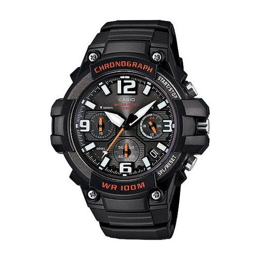 Casio Men's Rugged Chronograph Watch, Black/Red