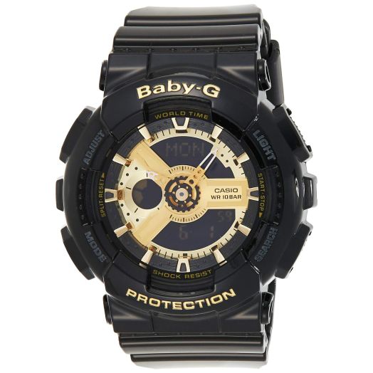 Casio Women's BA-110-1ACR Baby-G Goldtone Analog-Digital Display and Black Resin Strap Watch