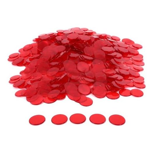 GSE 500 Pieces of 3/4-inch Plastic Transparent Bingo Chips for Bingo Game Party, Classroom, Game Night, Bingo Hall (Red)