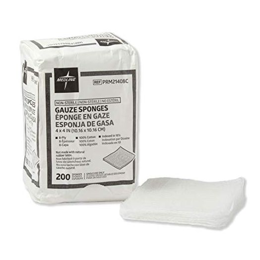 Medline 4 x 4 inch Gauze Sponges, 100% Cotton, 8-Ply Woven Non-Sterile Gauze (Pack of 200)