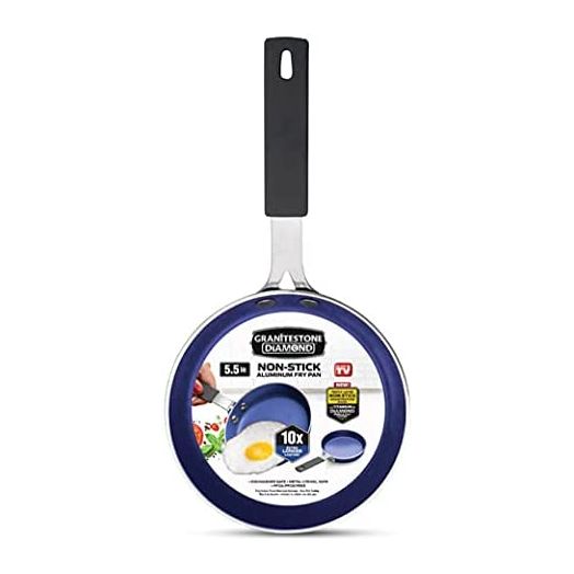 Granitestone Blue Mini Nonstick Egg & Omelet Pan – 5.5” Single Serve Frying Pan / Skillet, Diamond Infused, Multipurpose Pan Designed for Eggs, Omelets, Pancakes, Rubber Handle, Dishwasher Safe