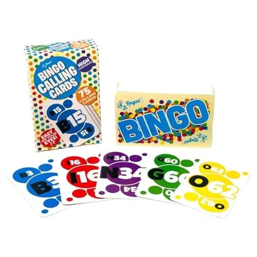 Regal Bingo - Standard Bingo Calling Cards - 2.5" x 3.5" - High Contrast Numbers & Letters - Durable Plastic Coating - Cardstock - 75 Count (B1 - O75)