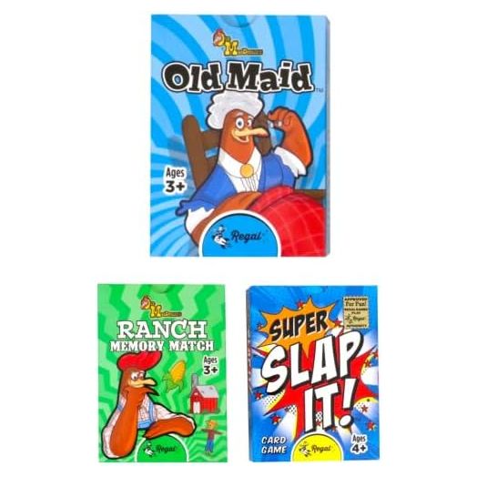 Regal Games - Slap It, Old Maid, Farm Match Combo Game Pack - Fun, Family-Friendly Card Games - Matching & Reacting - Ideal for 2-4 Players Ages 4+ - Includes Game Cards, Instructions - 3 Pack