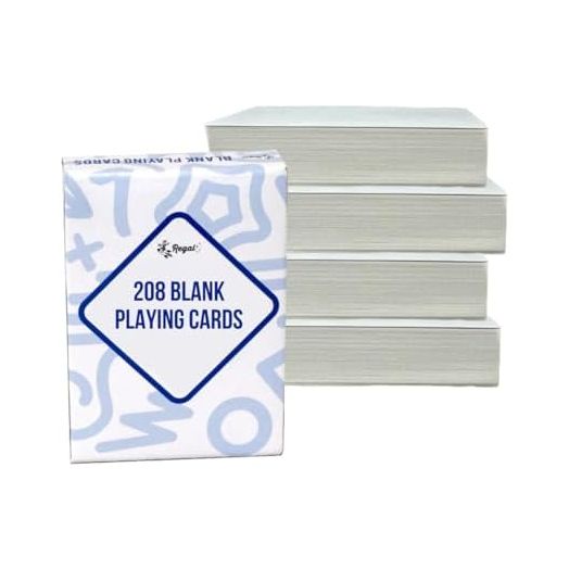 Regal Games - 208 Blank Playing Cards - Multi-Purpose - High Contrast, White Thick Cardstock - for School Projects, Flash Cards, Parties, Crafting -2.5”x3.5”- 4 Pack, 52 Cards Each