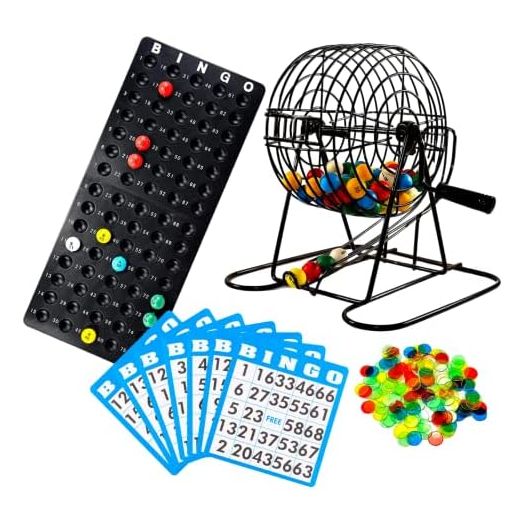 Regal Bingo - Deluxe Bingo Set - Includes 6 Inch Bingo Cage, Master Board, 18 Mixed Cards, 75 Calling Balls, Colorful Chips - Ideal for Large Groups, Parties