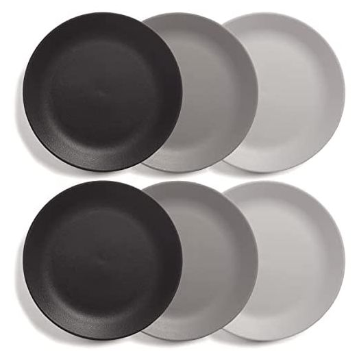 US Acrylic Everest Ultra-Durable Plastic 10 inch Dinner Plates in Grey Stone | set of 6 Reusable, BPA-Free, Made in the USA, Microwave & Dishwasher Safe Dinnerware