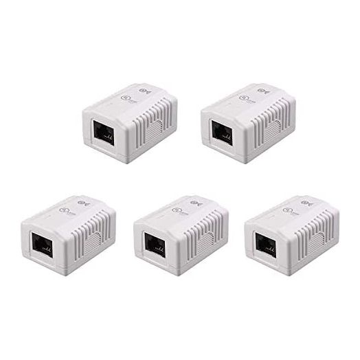 Cable Matters UL Listed Cat6 5-Pack RJ45 Surface Mount Box - 1 Port in White (Cat6 Ethernet Mount Box))