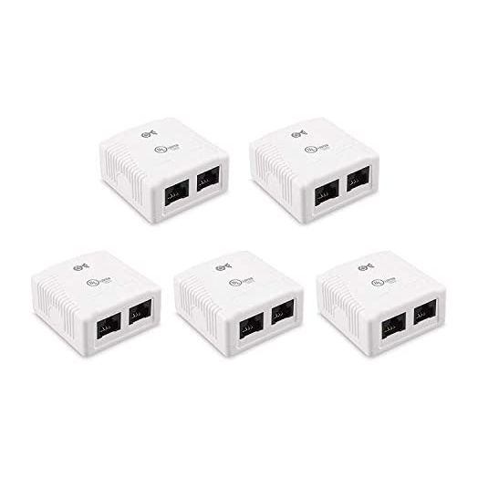 Cable Matters UL Listed Cat6 5-Pack RJ45 Surface Mount Box - 2 Port in White (Cat6 Ethernet Mount Box))