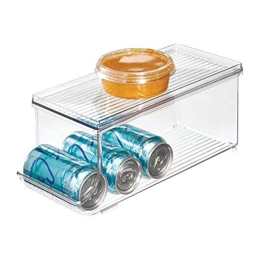 iDesign Plastic Beverage Fridge Organizer with Lid, Clear Plastic – 13.84” x 5.7” x 5.8” – Kitchen Storage Container with Versatile Design, Ideal for Pantry, Refrigerator or Cabinet Organization