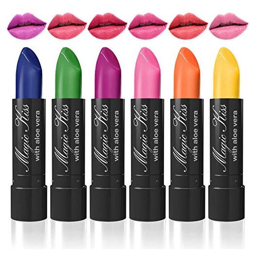 Pack of 6 Magic Kiss Color Changing Aloe Vera Lipstick Set Made in USA (Colors of Aloha 1)