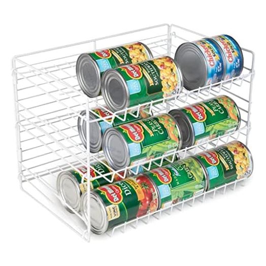 Smart Design 3-Tier Can Rack Organizer - Adjustable - Steel Metal Wire - Pantry, Spice, Cabinet, Under Sink, Fridge Storage Organization - Kitchen (14.5 x 10.25 Inch) [White]