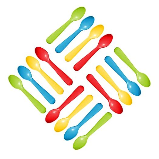 Plaskidy Plastic Toddler Spoons - Set of 16 Kids Spoons BPA Free/Dishwasher Safe Toddler Utensils Set Brightly Colored Kid Spoons Flatware Set Great for Kids and Toddlers Spoon