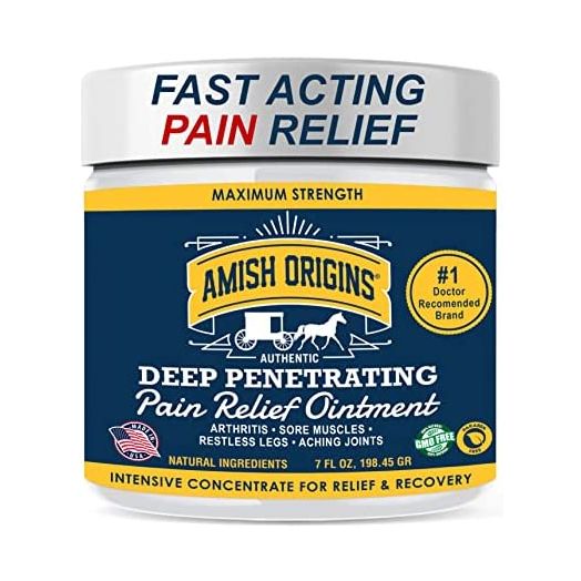 Pain Relief Cream Amish Origins Maximum Strength Deep Penetrating Relieving Ointment For Aches, Neuropathy, Arthritis, Joint, Muscle, Back, Knee, Feet, Hand, Ankle, Restless Legs, Shoulder