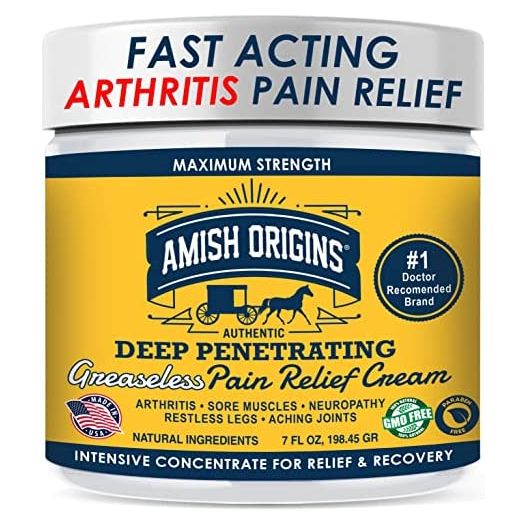 Arthritis Pain Relief Cream, Amish Origins Maximum Strength Deep Penetrating Relieving for Aches, Neuropathy, Joint, Muscle, Back, Knee, Feet, Hand, Ankle, Restless Legs, Shoulder