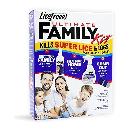 Licefreee Ultimate Family Lice Kit, Treats Entire Family & Home, Includes Largest Size Licefreee Spray to Kill Lice on Head, Large Licefreee Home Furniture Spray & NitDuo Two Sided Metal Lice Comb