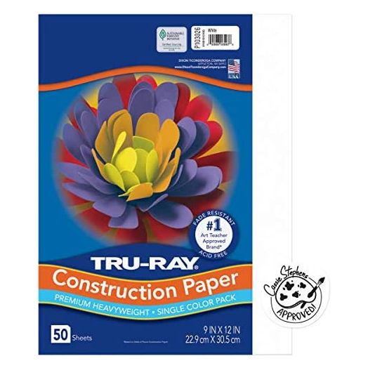 Pacon Tru-Ray Heavyweight Construction Paper, White, 9" x 12", 50 Sheets