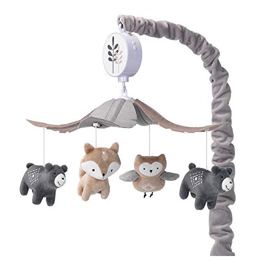 Lambs & Ivy Woodland Forest Gray/Tan Musical Baby Crib Mobile Soother Toy