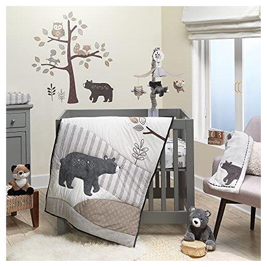 Lambs & Ivy Woodland Forest Animal Nursery 3-Piece Mini Crib Bedding Set - Gray