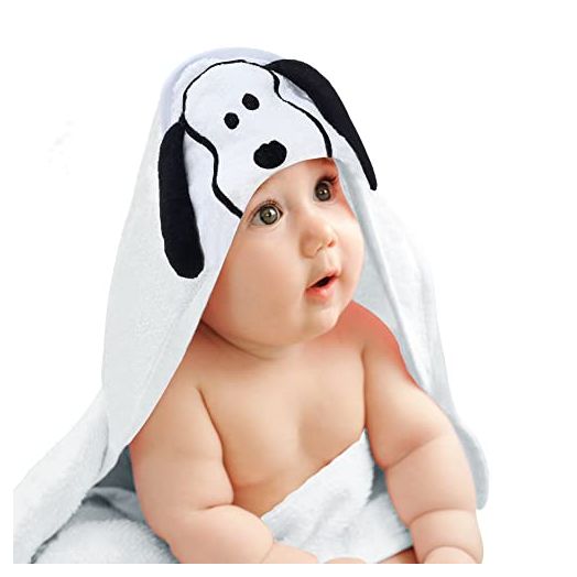 Lambs & Ivy Snoopy Baby/Infant Cotton Hooded Bath Towel - White