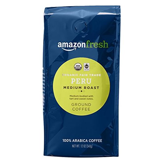 AmazonFresh Organic Fair Trade Peru Ground Coffee, Medium Roast, 12 Ounce