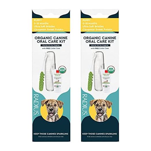 RADIUS Puppy Kit Dog Toothbrush USDA Organic Dental Solutions 0.8oz Toothpaste Ultra Soft Bristle for Dogs Designed to Clean Teeth - Pack of 2