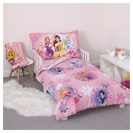 Disney Pretty Princess Toddler Bed, 4 Piece Set, Pink