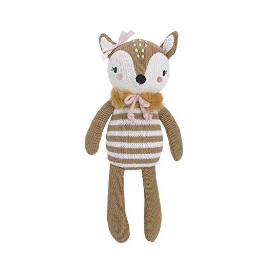 Cuddle Me Deer 100% Cotton Knitted Plush Toy, Penelope, Brown/Pink